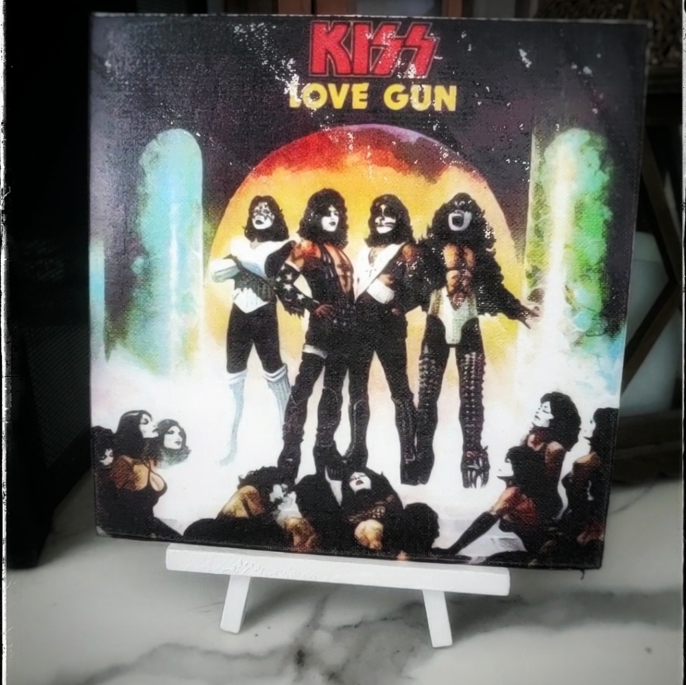 custom Kiss love gun cover 4x4 inches printed canvas with easel